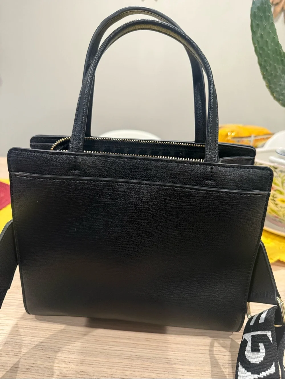 Karl Lagerfeld Black Textured Leather Satchel with Gold Logo - Picture 5 of 11